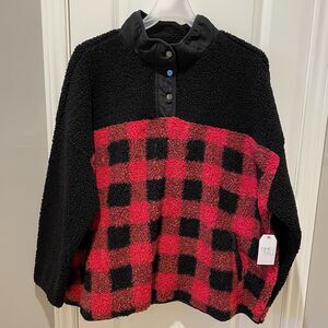 Time And Tru Red Buffalo Plaid Sherpa Sweater Women’s Plus Size 2X NEW